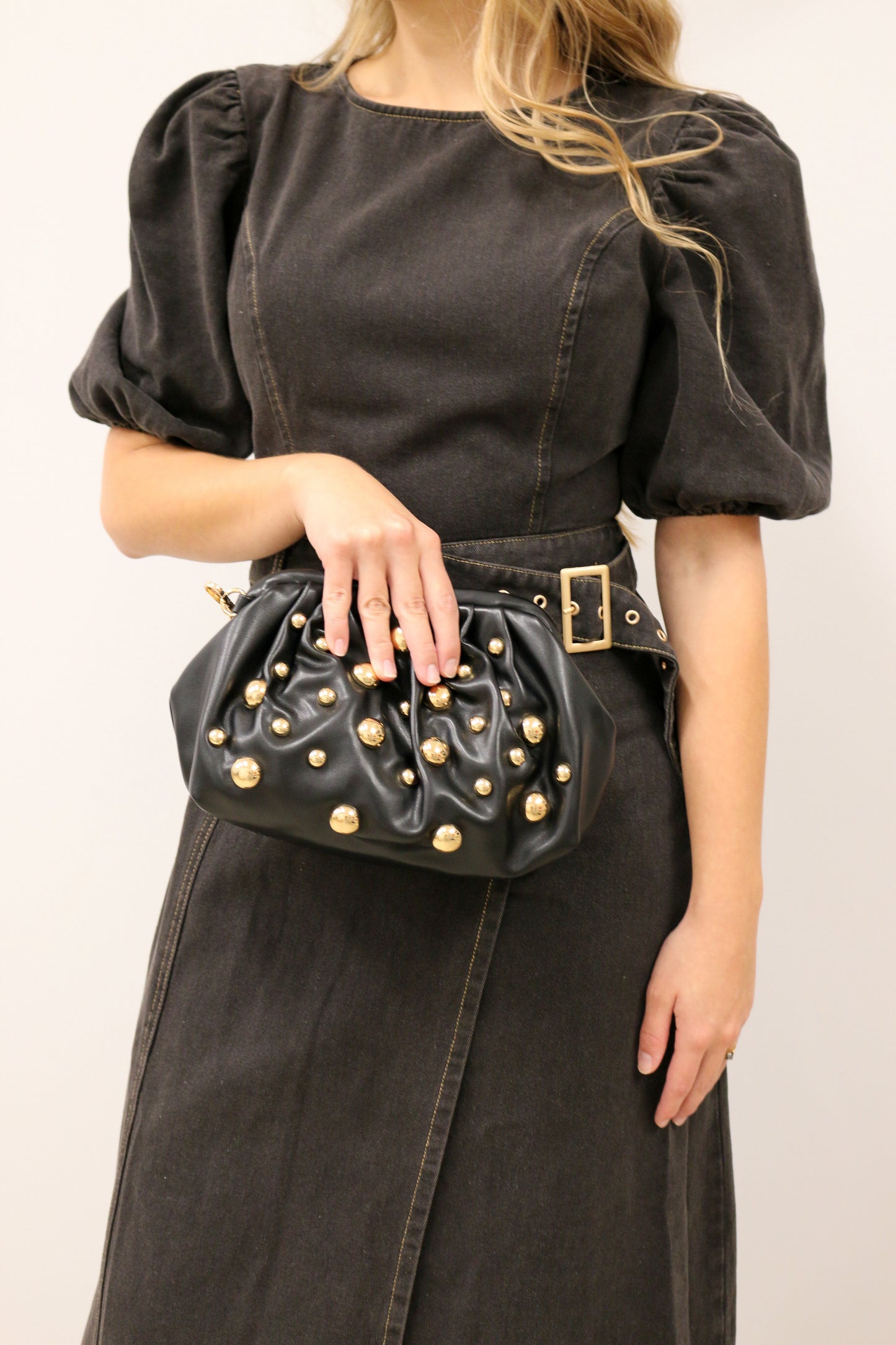 zSALE McKenzi Washed Denim Belted Wrap Midi Dress -  Black