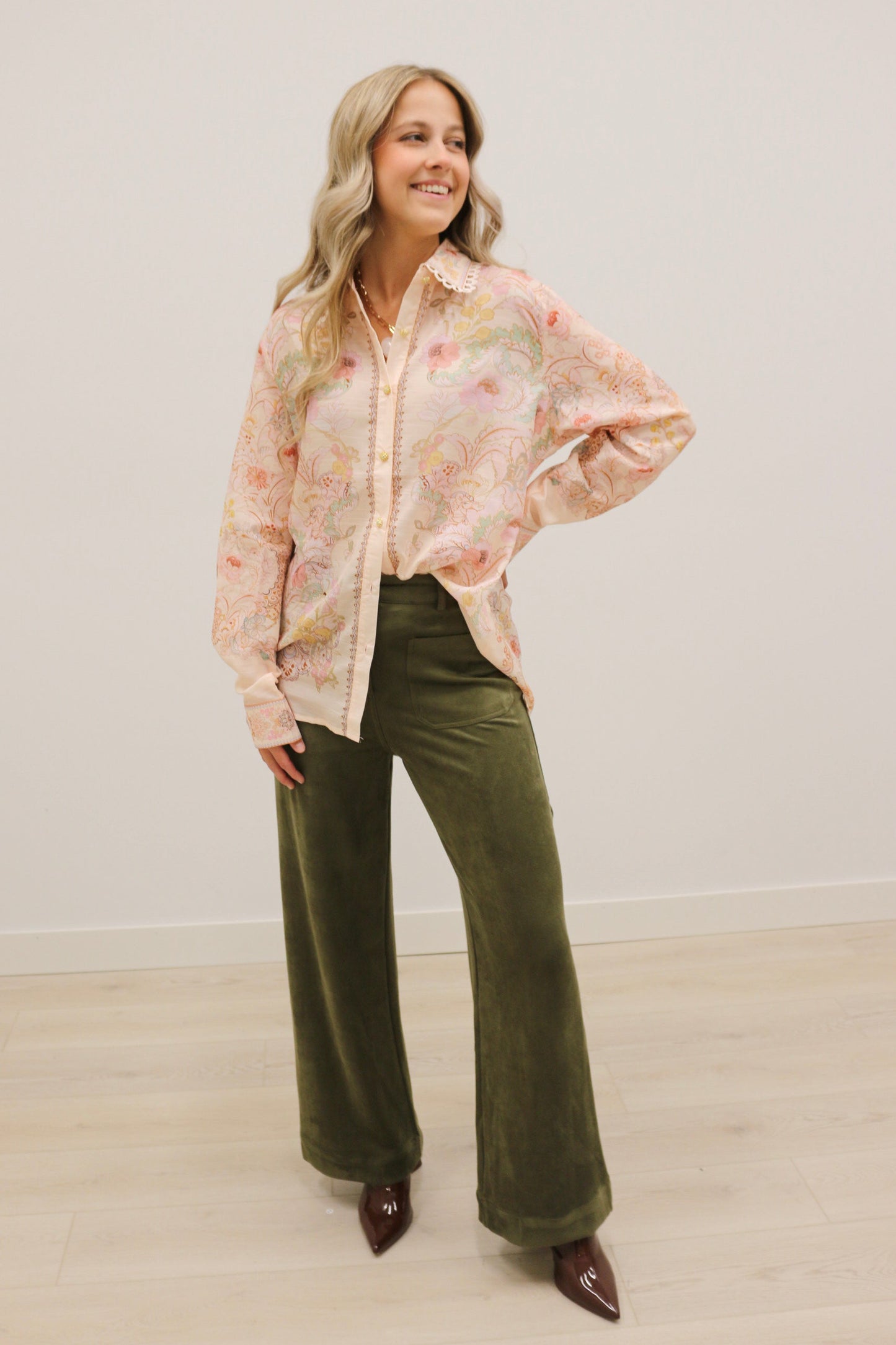 Lacera Long Sleeve Printed Button Up Blouse - Pink Multi