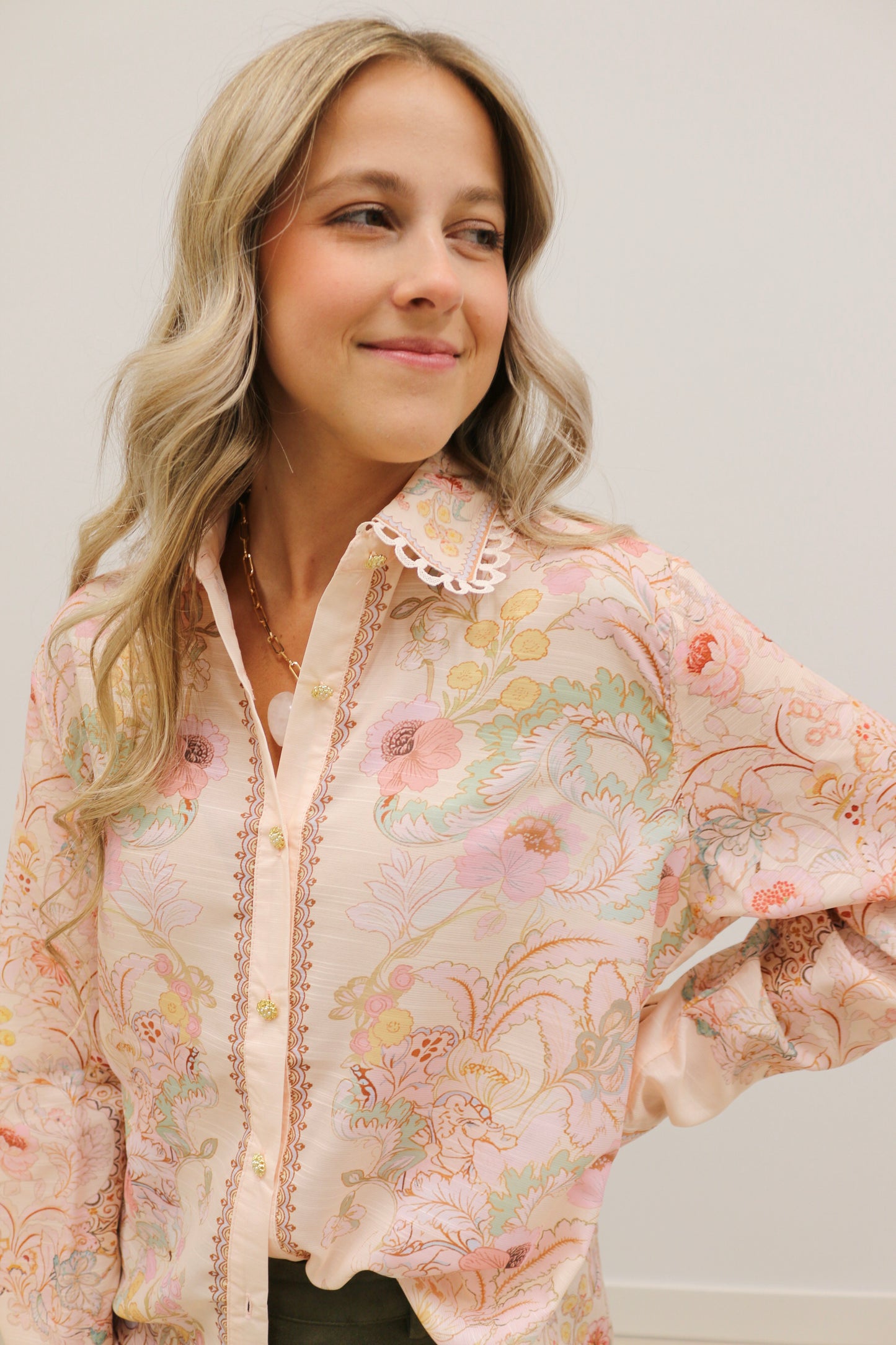 Lacera Long Sleeve Printed Button Up Blouse - Pink Multi
