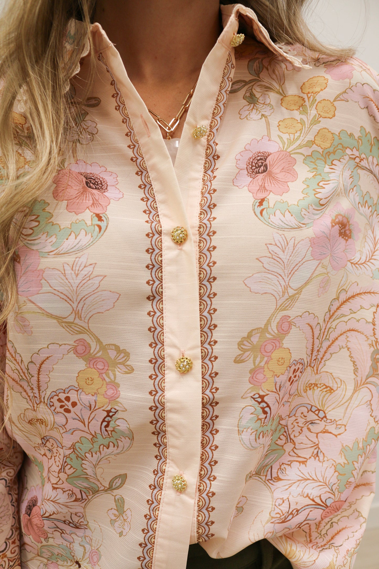 Lacera Long Sleeve Printed Button Up Blouse - Pink Multi