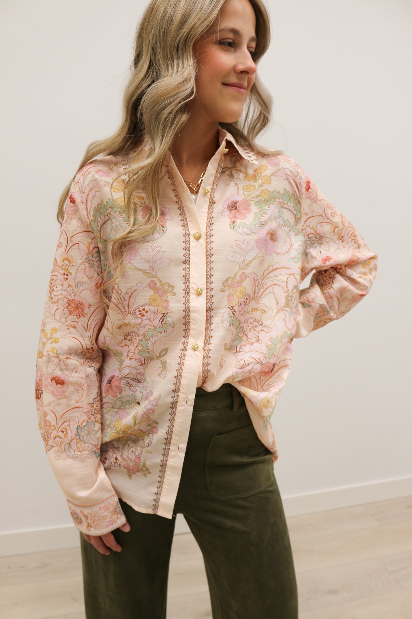 Lacera Long Sleeve Printed Button Up Blouse - Pink Multi