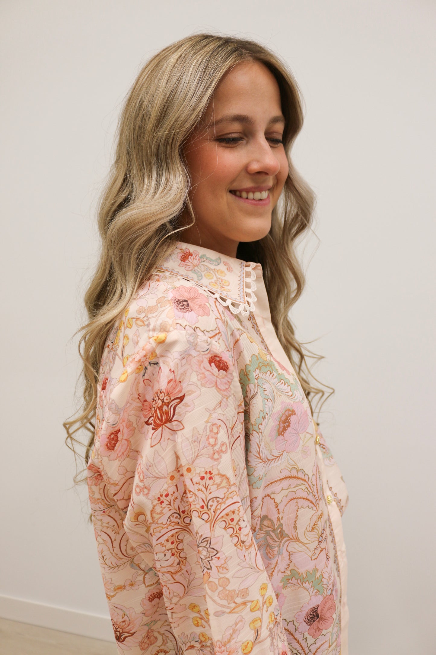 Lacera Long Sleeve Printed Button Up Blouse - Pink Multi