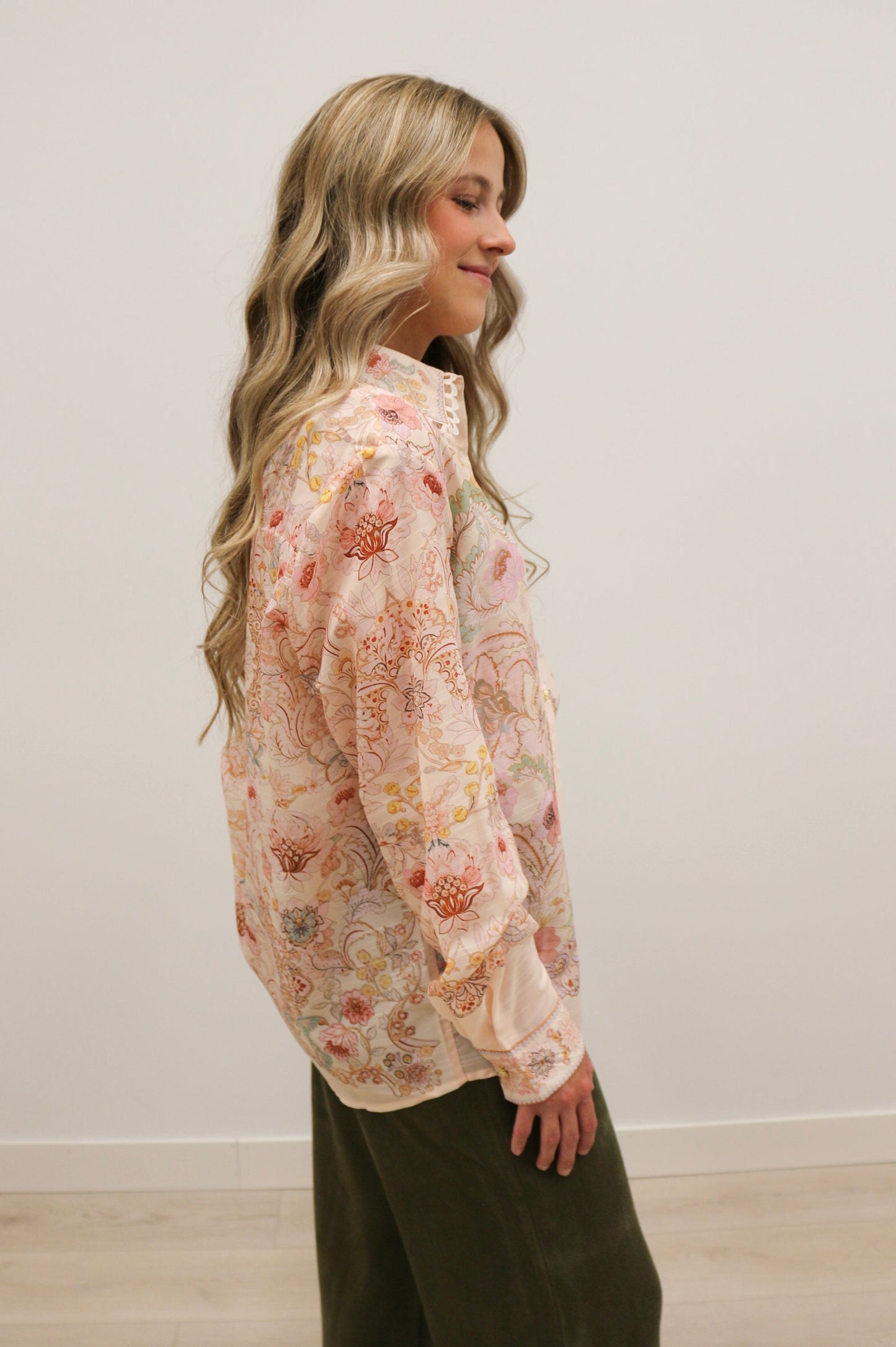 Lacera Long Sleeve Printed Button Up Blouse - Pink Multi