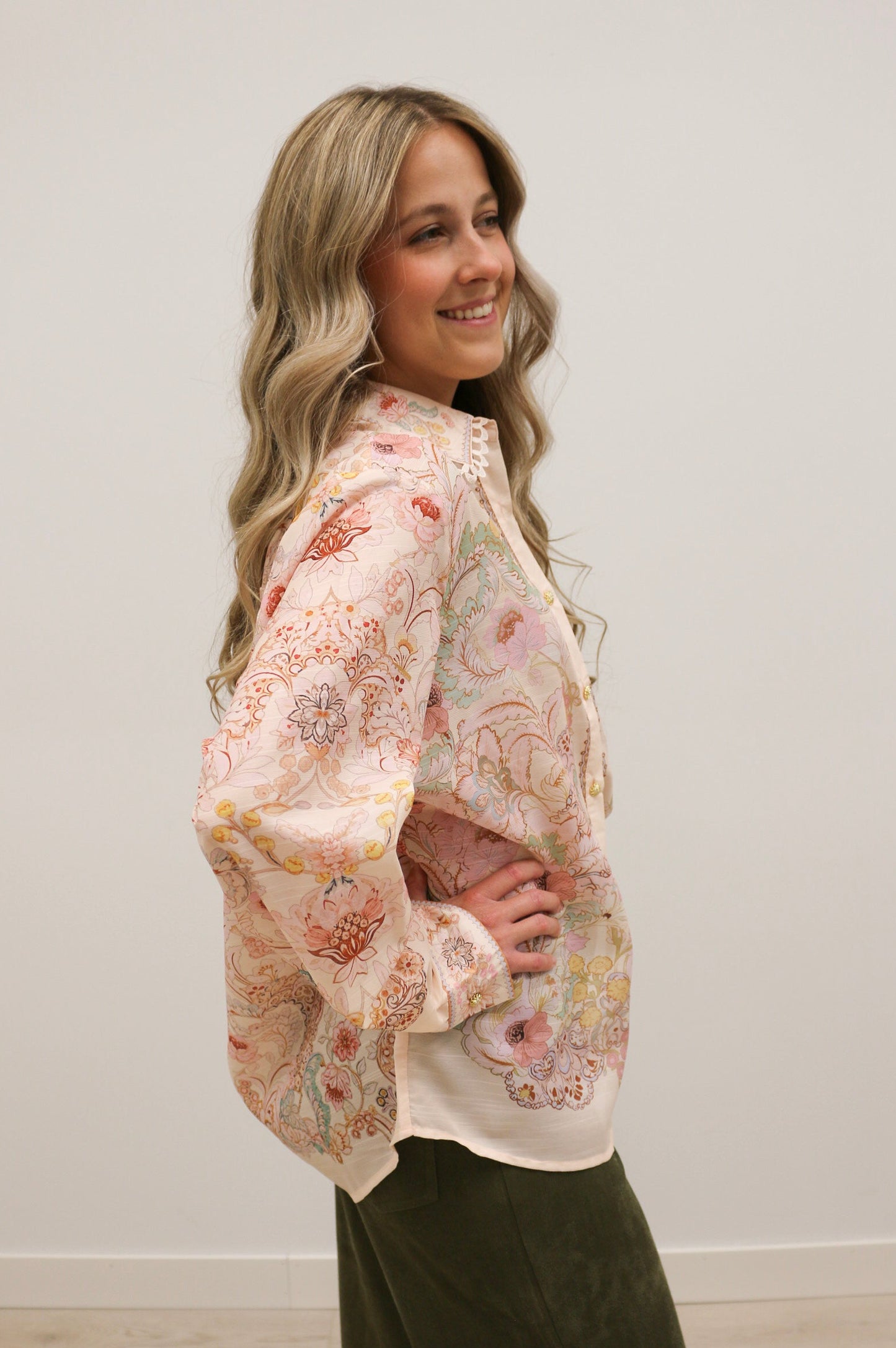 Lacera Long Sleeve Printed Button Up Blouse - Pink Multi