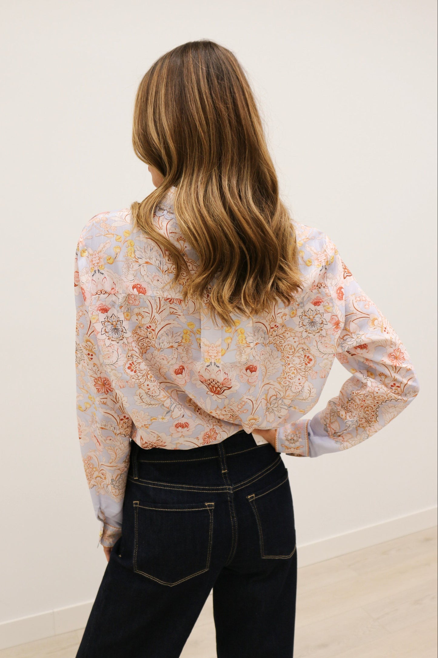 Lacera Long Sleeve Printed Button Up Blouse - Blue Multi