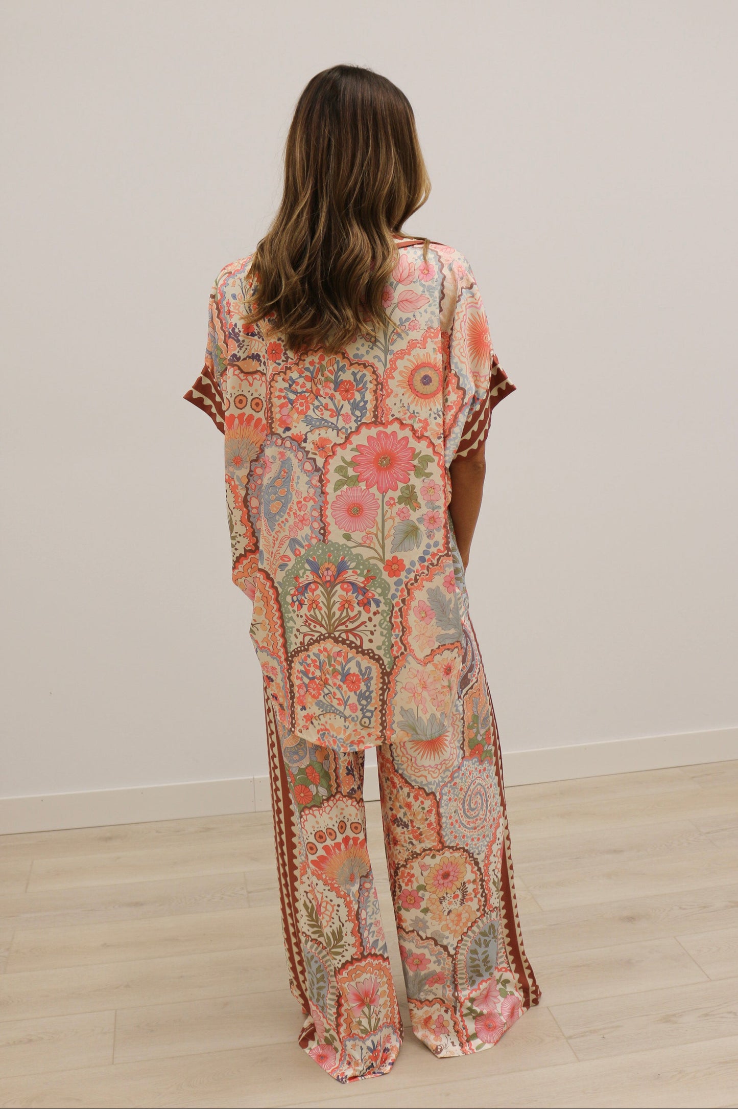 Grotta Printed High Waisted Wide Leg Pants - Pink Multi