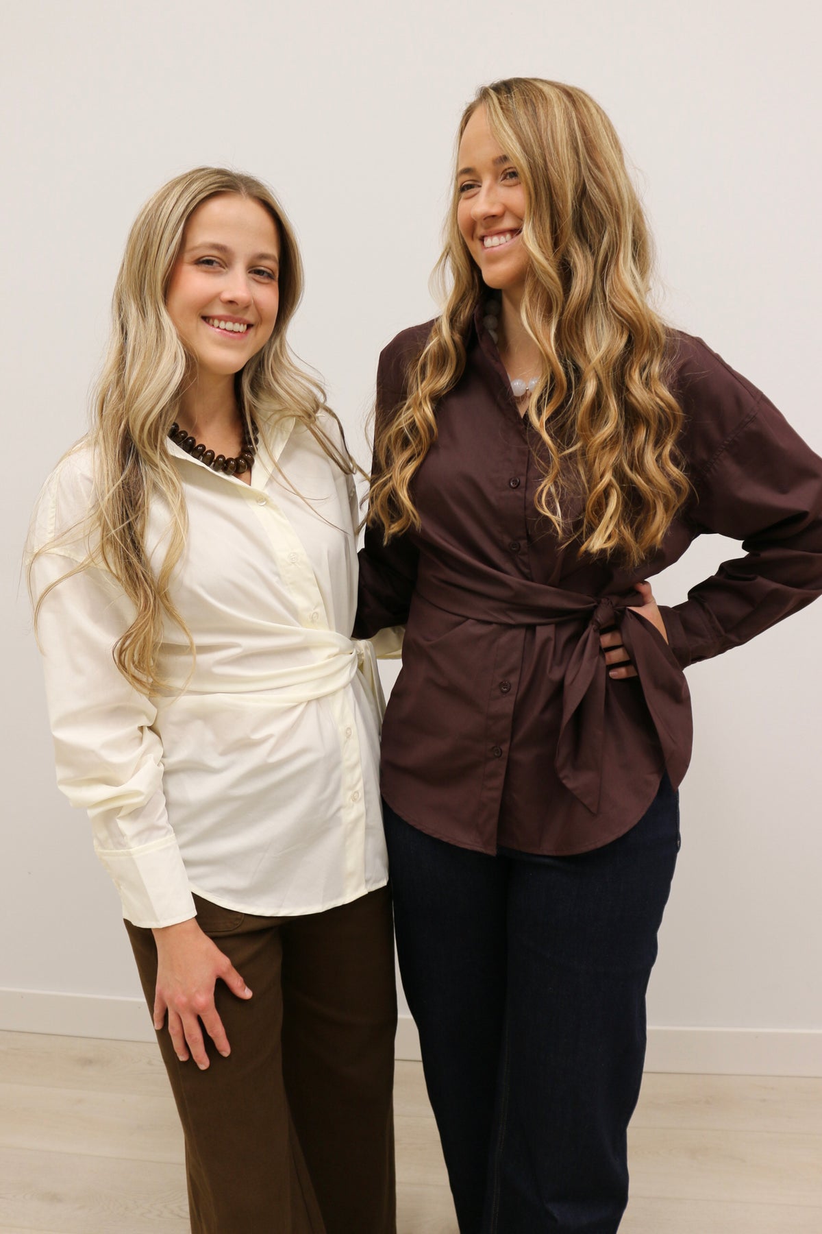 Sylvia Wrap Waist Long Sleeve Collared Button Up - Ecru