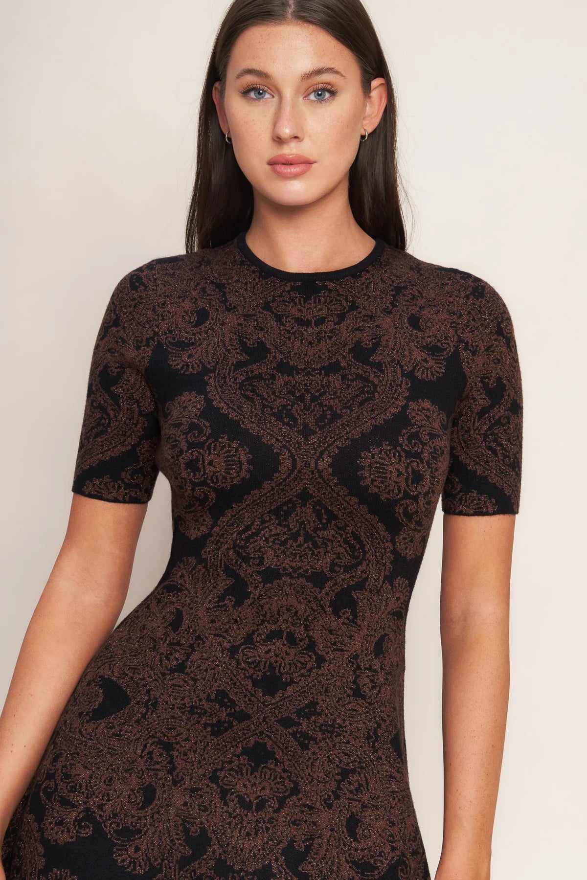 Dahlia Jacquard Sweater Knit Metallic Midi Dress - Black Multi
