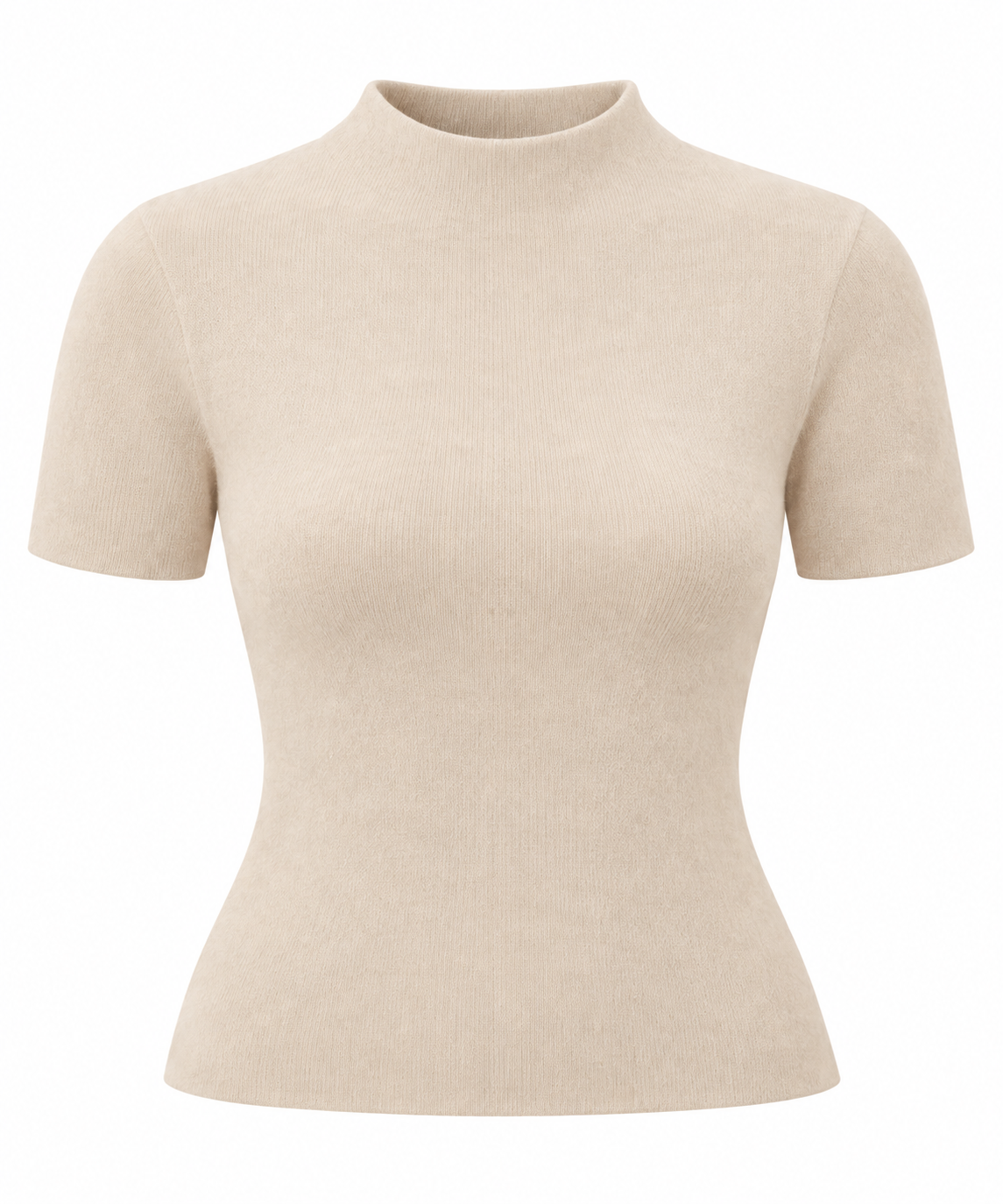 Aura Solid Short Sleeve Lightweight Knit Sweater Top - Beige