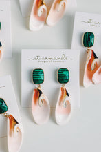 Load image into Gallery viewer, Pink Shell and Green Malachite Statement Earrings
