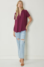 Load image into Gallery viewer, Lydia Essential V-Neck Woven Short Sleeve Blouse - Burgundy
