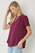 Load image into Gallery viewer, Lydia Essential V-Neck Woven Short Sleeve Blouse - Burgundy
