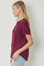 Load image into Gallery viewer, Lydia Essential V-Neck Woven Short Sleeve Blouse - Burgundy
