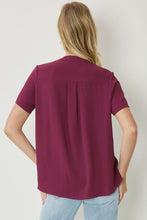 Load image into Gallery viewer, Lydia Essential V-Neck Woven Short Sleeve Blouse - Burgundy
