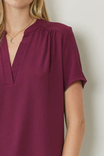 Load image into Gallery viewer, Lydia Essential V-Neck Woven Short Sleeve Blouse - Burgundy
