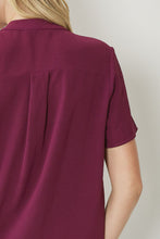 Load image into Gallery viewer, Lydia Essential V-Neck Woven Short Sleeve Blouse - Burgundy
