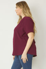Load image into Gallery viewer, Curve Lydia Essential V-Neck Woven Short Sleeve Blouse - Burgundy
