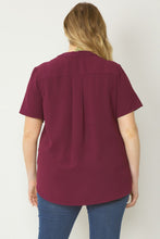 Load image into Gallery viewer, Curve Lydia Essential V-Neck Woven Short Sleeve Blouse - Burgundy
