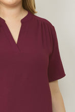 Load image into Gallery viewer, Curve Lydia Essential V-Neck Woven Short Sleeve Blouse - Burgundy
