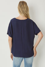 Load image into Gallery viewer, Thea Essential V-Neck Short Sleeve Woven Blouse - Navy
