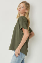 Load image into Gallery viewer, Thea Essential V-Neck Short Sleeve Woven Blouse - Olive Green

