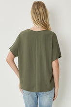 Load image into Gallery viewer, Thea Essential V-Neck Short Sleeve Woven Blouse - Olive Green
