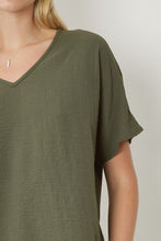 Load image into Gallery viewer, Thea Essential V-Neck Short Sleeve Woven Blouse - Olive Green
