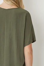 Load image into Gallery viewer, Thea Essential V-Neck Short Sleeve Woven Blouse - Olive Green
