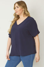 Load image into Gallery viewer, Curve Thea Essential V-Neck Short Sleeve Woven Blouse - Navy
