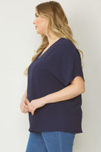 Load image into Gallery viewer, Curve Thea Essential V-Neck Short Sleeve Woven Blouse - Navy
