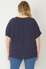Load image into Gallery viewer, Curve Thea Essential V-Neck Short Sleeve Woven Blouse - Navy
