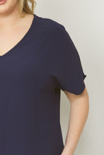 Load image into Gallery viewer, Curve Thea Essential V-Neck Short Sleeve Woven Blouse - Navy

