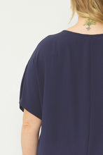 Load image into Gallery viewer, Curve Thea Essential V-Neck Short Sleeve Woven Blouse - Navy
