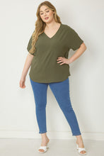 Load image into Gallery viewer, Curve Thea Essential V-Neck Short Sleeve Woven Blouse - Olive Green

