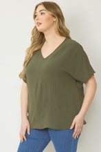 Load image into Gallery viewer, Curve Thea Essential V-Neck Short Sleeve Woven Blouse - Olive Green
