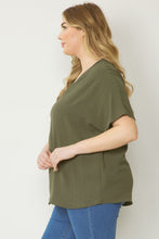 Load image into Gallery viewer, Curve Thea Essential V-Neck Short Sleeve Woven Blouse - Olive Green
