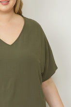 Load image into Gallery viewer, Curve Thea Essential V-Neck Short Sleeve Woven Blouse - Olive Green
