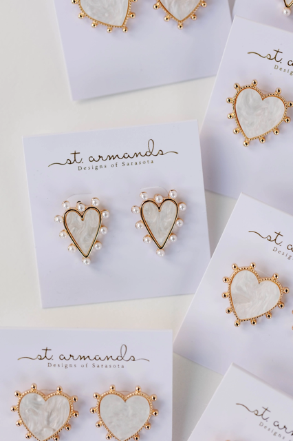 Gold Studded Pink Tortoise Heart Statement Earrings