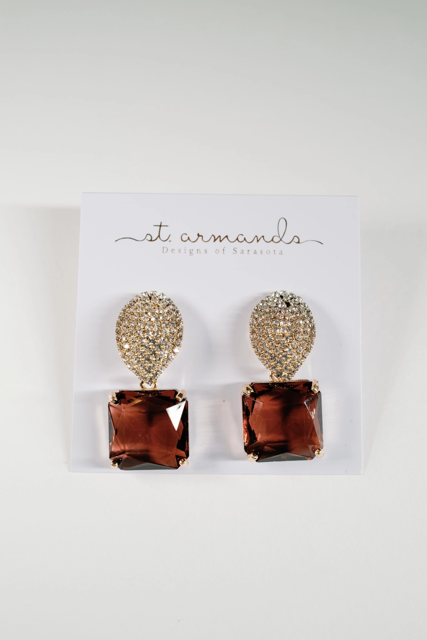 Pavé Gumdrop Clear Crystal Statement Earrings - Smokey Plum