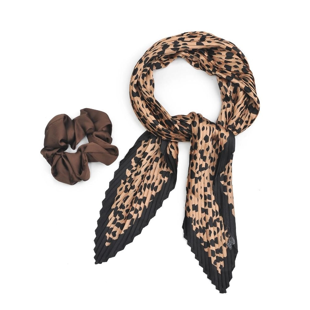 Pleated Scarf Hair Scrunchie - Leopard Print