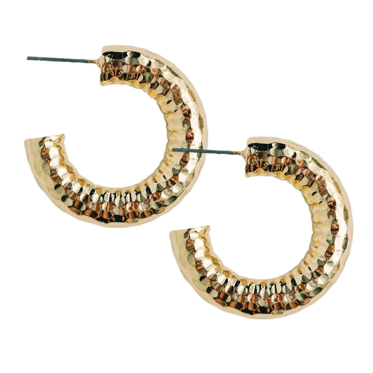 Gold Vintage Style Hammered Hoop Earrings