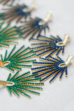 Load image into Gallery viewer, Hammered Gold Sunburst Drop Earrings - Navy Blue

