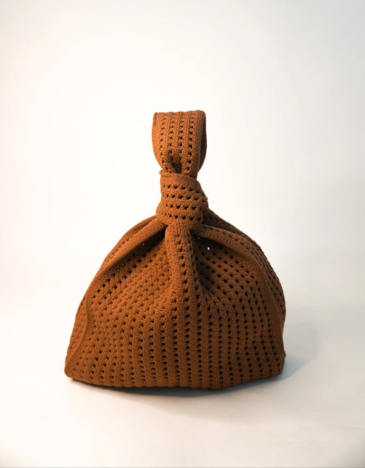Crochet Top Knot Machine Washable Bag Medium - Brown