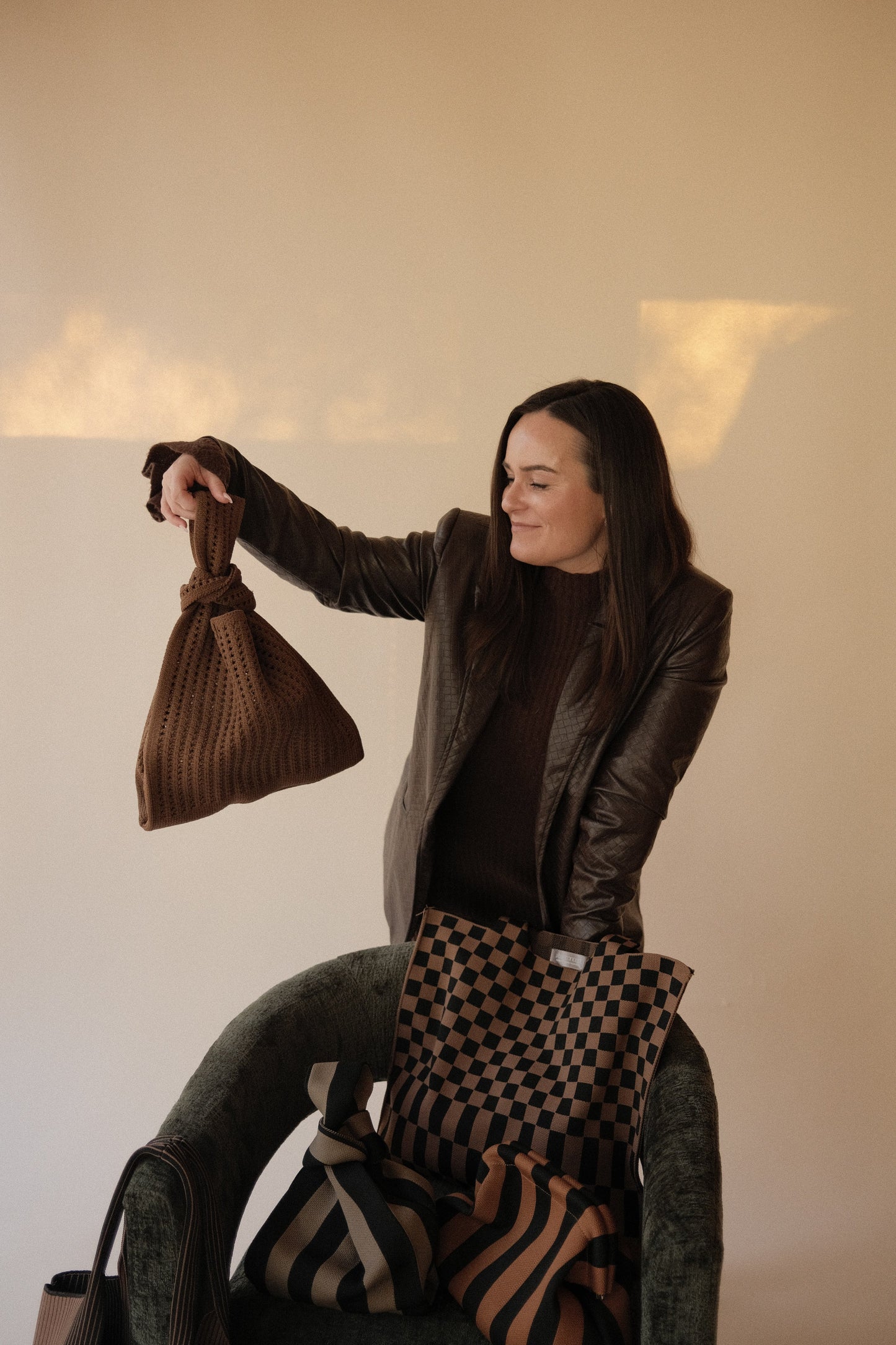 Crochet Top Knot Machine Washable Bag Medium - Brown