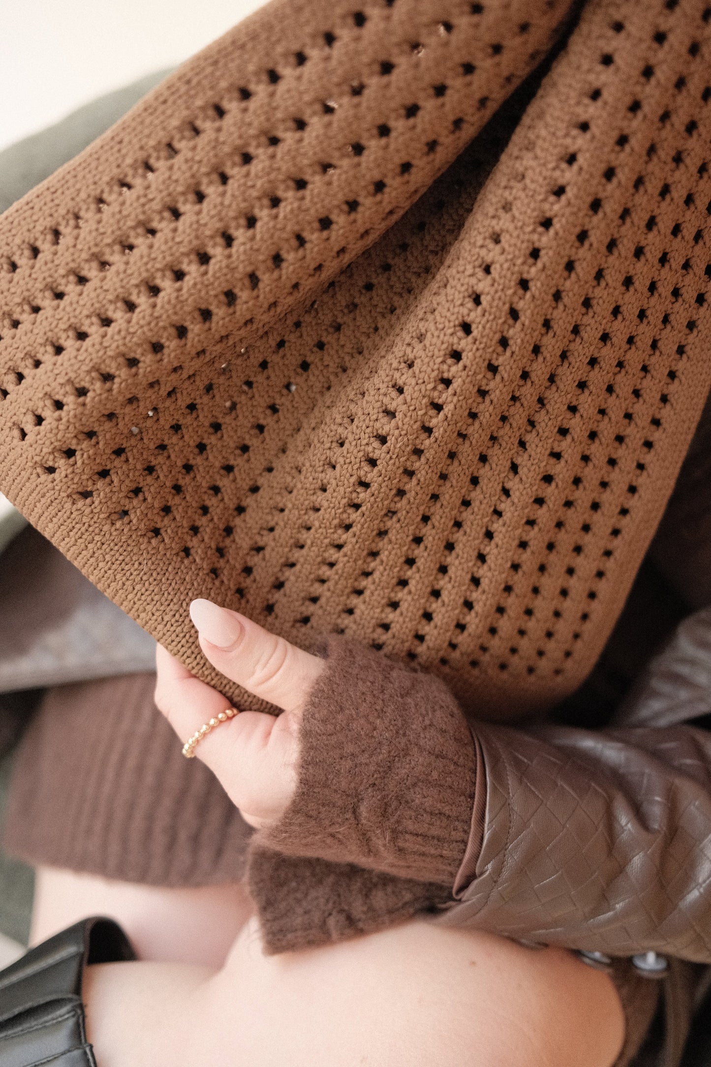 Crochet Top Knot Machine Washable Bag Medium - Brown