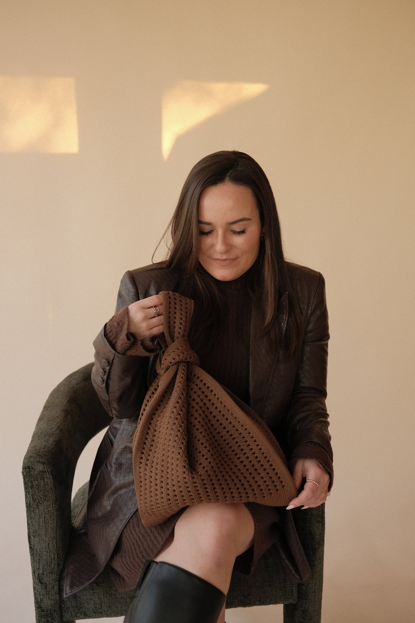 Crochet Top Knot Machine Washable Bag Medium - Brown