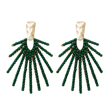 Load image into Gallery viewer, Hammered Gold Sunburst Drop Earrings - Olive Green

