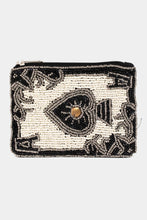 Load image into Gallery viewer, Ace of Spades Card Print Seed Beaded Coin Pouch - Black Multi
