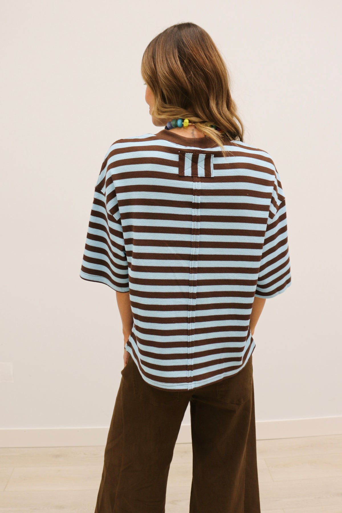 Ace Oversized Stripe Ribbed Knit Top - Brown Aqua