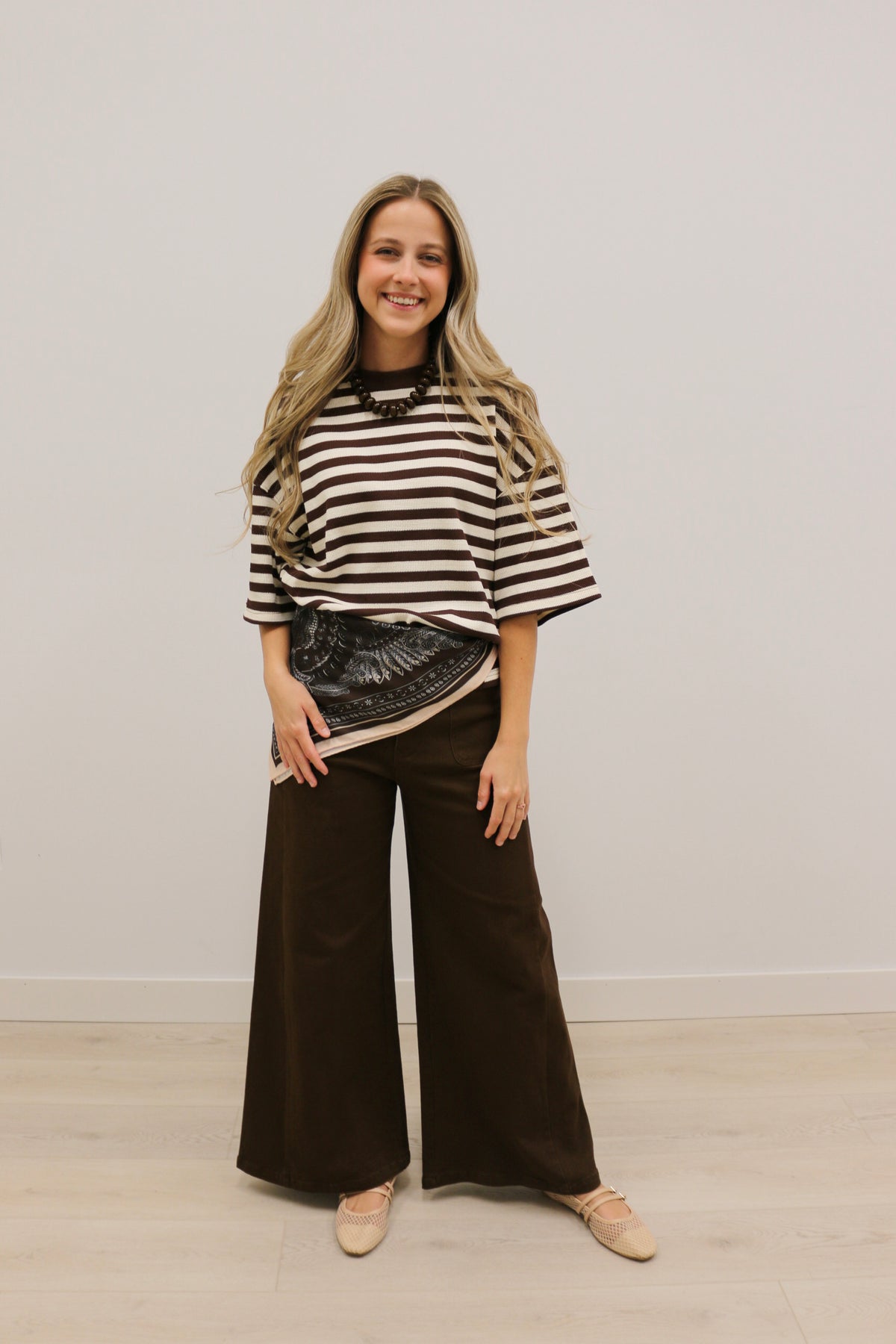 Ace Oversized Stripe Ribbed Knit Top - Brown Multi